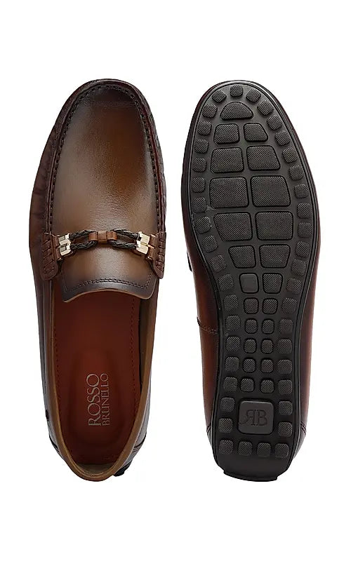 Tan Braided Leather Moccasins