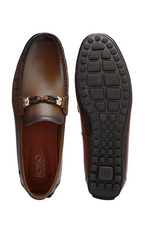 Tan Braided Leather Moccasins