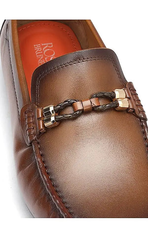 Tan Braided Leather Moccasins