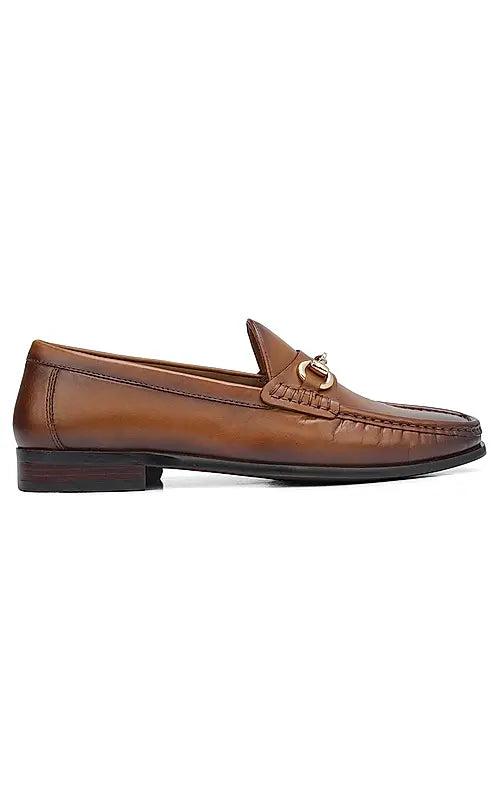 Tan Loafers With Metal Buckle