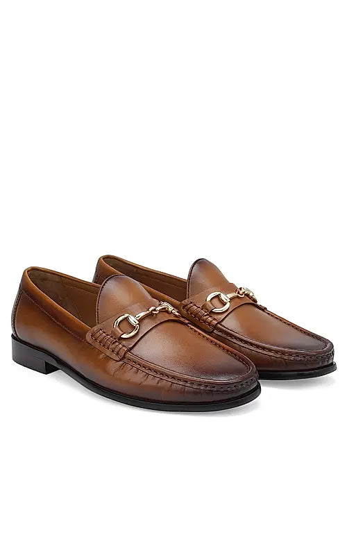 Tan Loafers With Metal Buckle