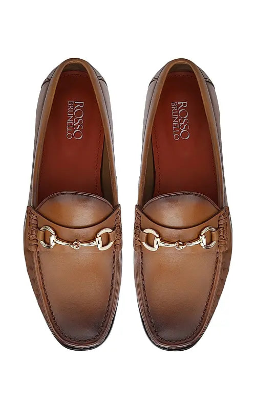 Tan Loafers With Metal Buckle