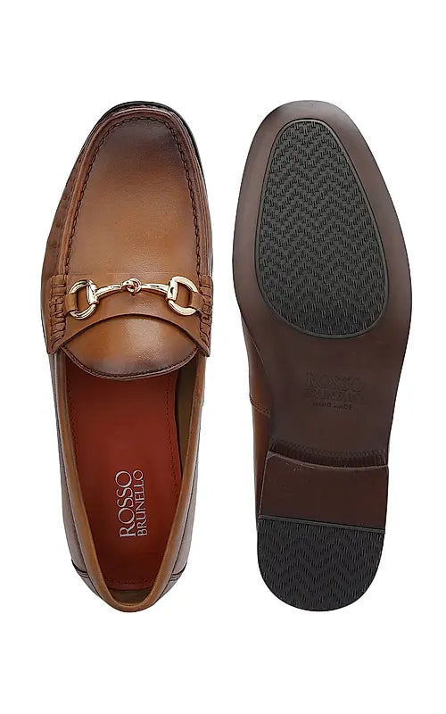 Tan Loafers With Metal Buckle