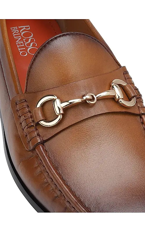 Tan Loafers With Metal Buckle