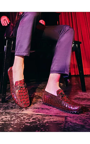 Burgundy Croco Textured Moccasins