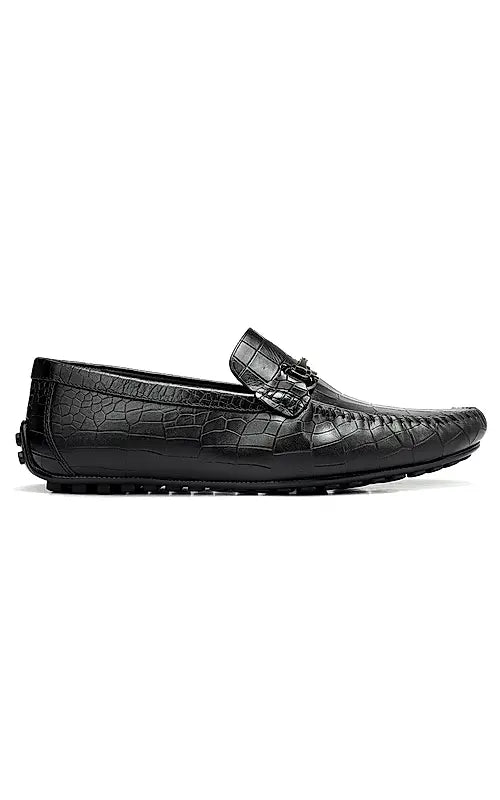 Black Croco Textured Moccasins