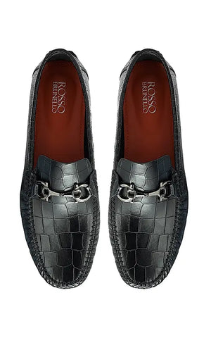 Black Croco Textured Moccasins