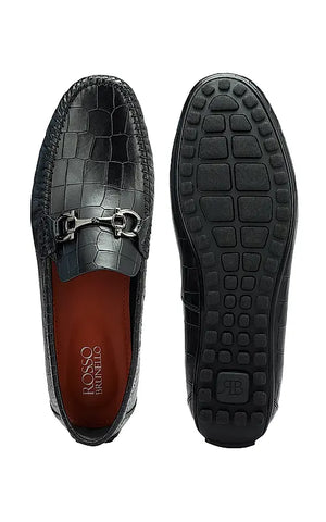 Black Croco Textured Moccasins