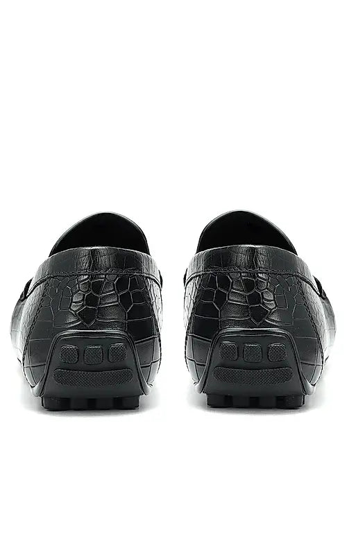 Black Croco Textured Moccasins