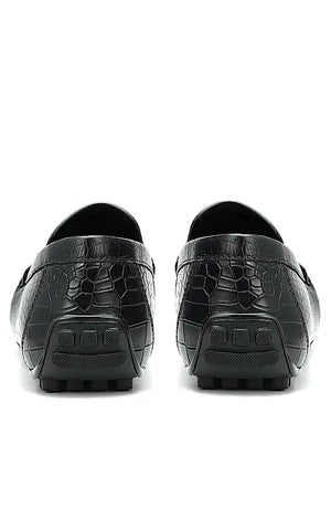 Black Croco Textured Moccasins