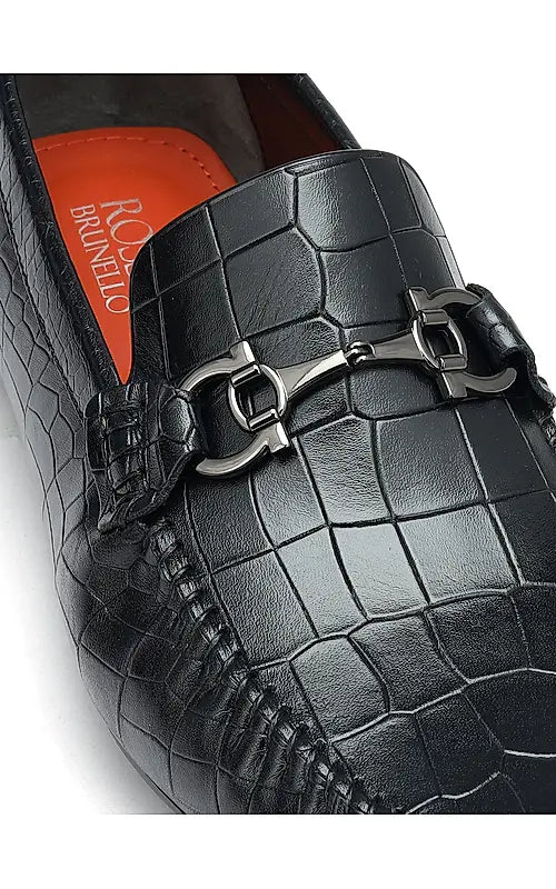 Black Croco Textured Moccasins