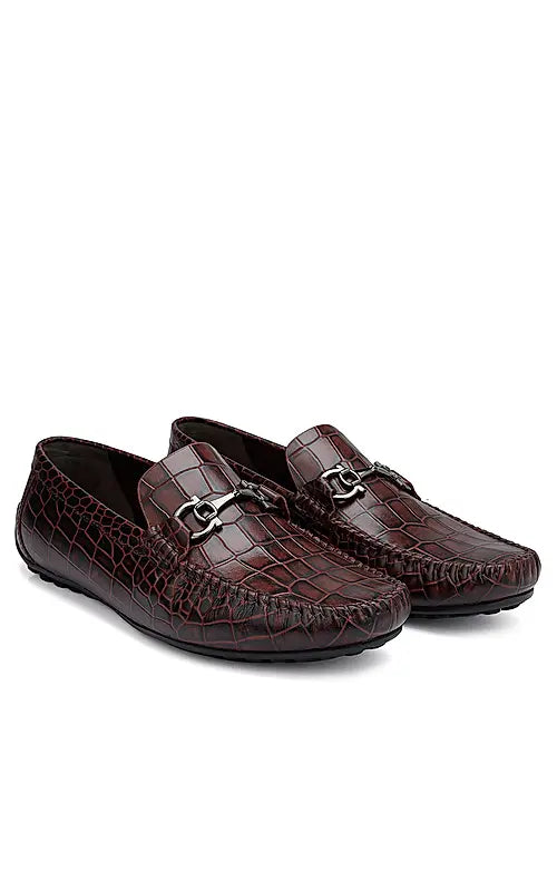 Burgundy Croco Textured Moccasins