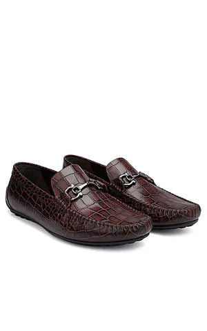 Burgundy Croco Textured Moccasins