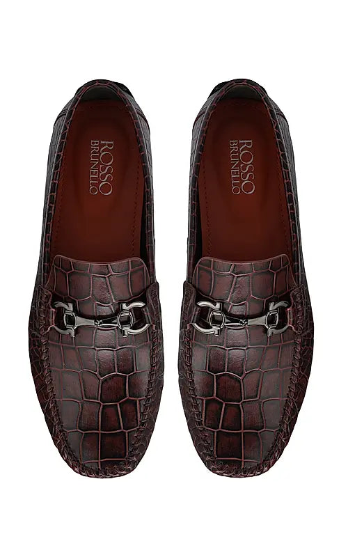 Burgundy Croco Textured Moccasins