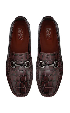 Burgundy Croco Textured Moccasins