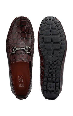Burgundy Croco Textured Moccasins