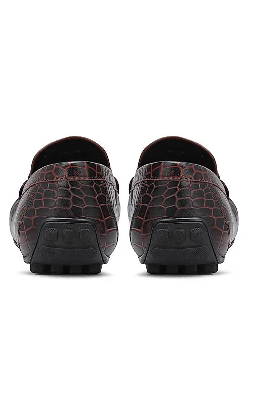 Burgundy Croco Textured Moccasins