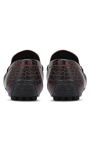 Burgundy Croco Textured Moccasins