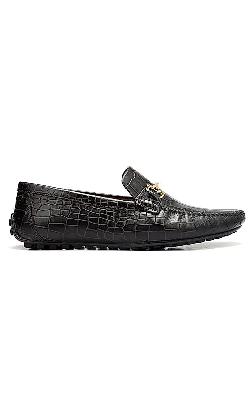 Brown Croco Textured Moccasins