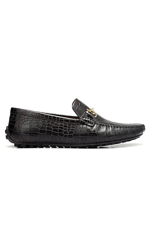Brown Croco Textured Moccasins
