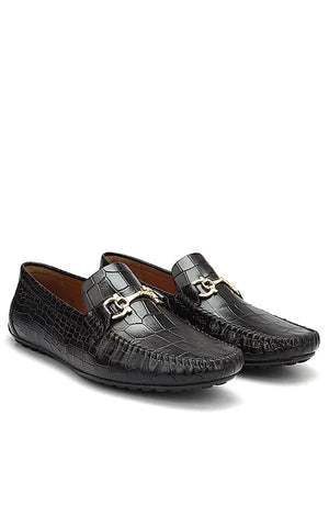 Brown Croco Textured Moccasins