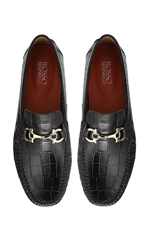 Brown Croco Textured Moccasins