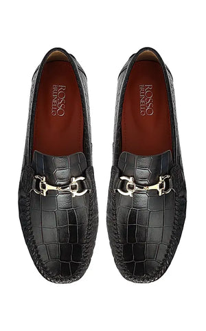 Brown Croco Textured Moccasins