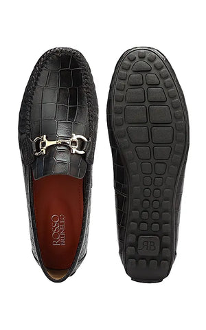Brown Croco Textured Moccasins