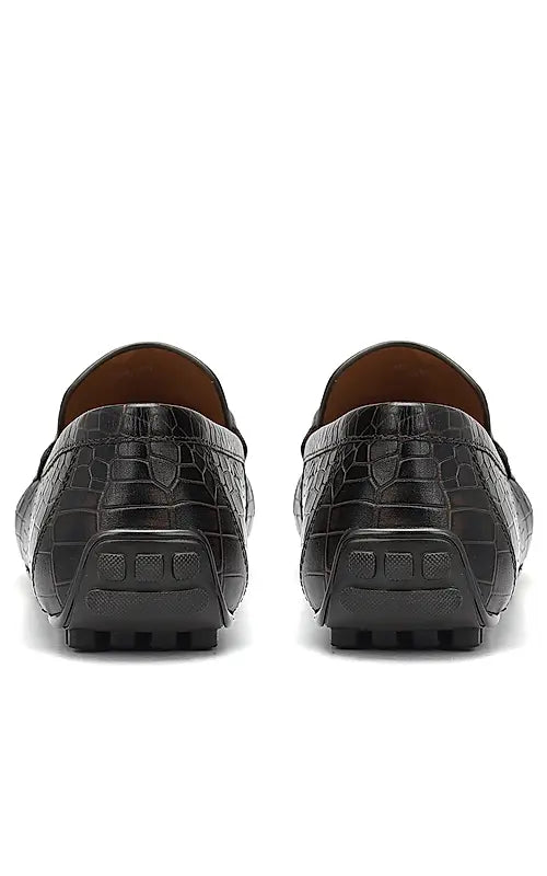 Brown Croco Textured Moccasins