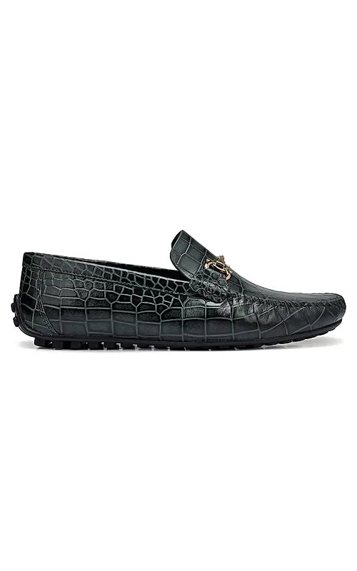 Green Croco Textured Moccasins