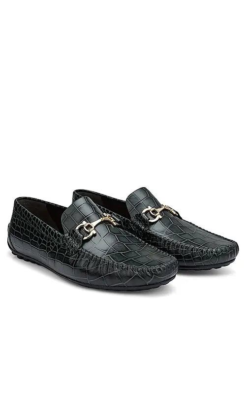 Green Croco Textured Moccasins