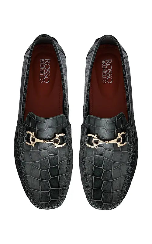 Green Croco Textured Moccasins