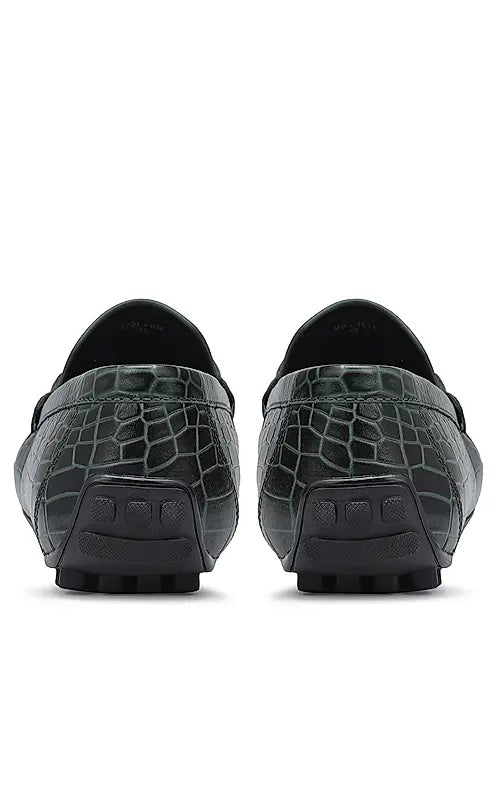 Green Croco Textured Moccasins