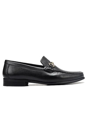 Black Heel Moccasins With Metal Buckle