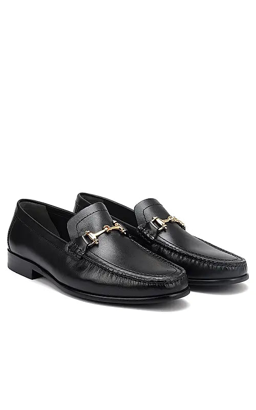 Black Heel Moccasins With Metal Buckle