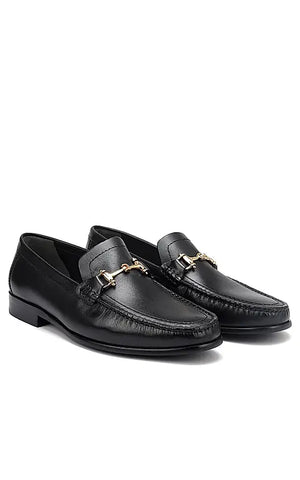 Black Heel Moccasins With Metal Buckle