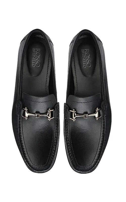 Black Heel Moccasins With Metal Buckle