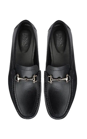 Black Heel Moccasins With Metal Buckle