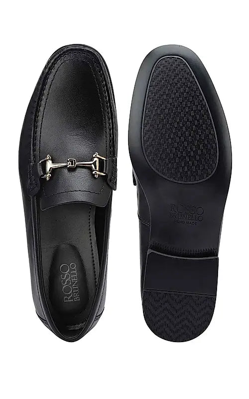 Black Heel Moccasins With Metal Buckle
