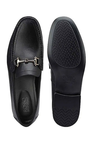 Black Heel Moccasins With Metal Buckle