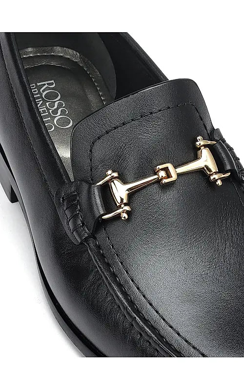 Black Heel Moccasins With Metal Buckle