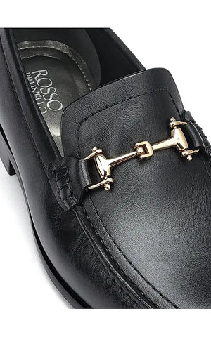 Black Heel Moccasins With Metal Buckle