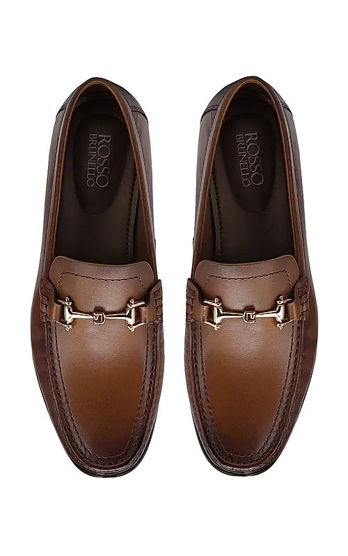 Tan Heel Moccasins With Metal Buckle