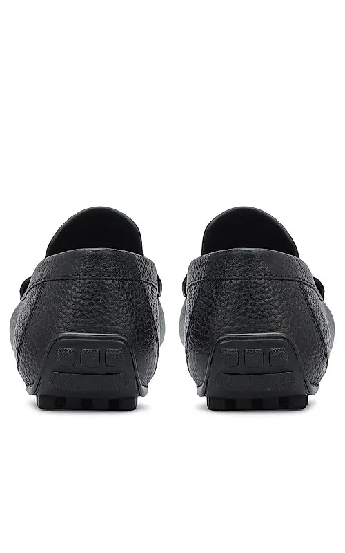 Black Textured Leather Moccasins