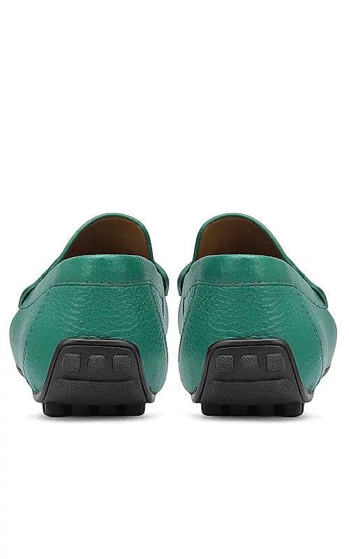 Green Textured Leather Moccasins