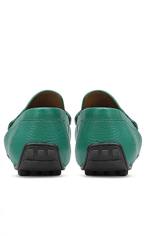 Green Textured Leather Moccasins