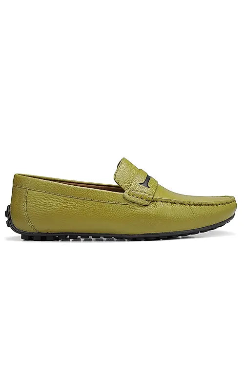 Green Textured Leather Moccasins