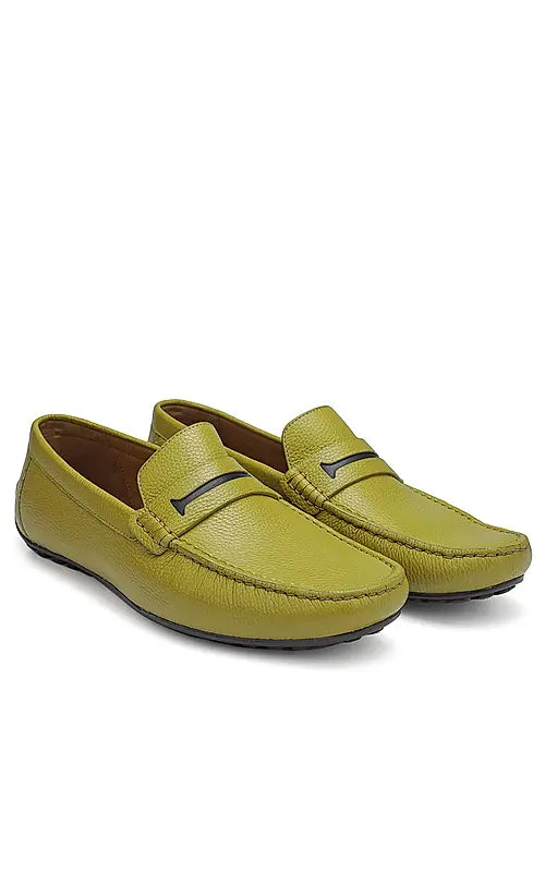 Green Textured Leather Moccasins