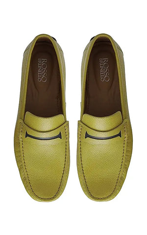 Green Textured Leather Moccasins