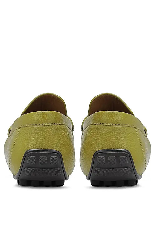 Green Textured Leather Moccasins